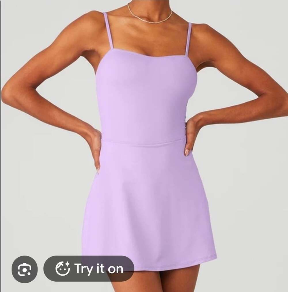 Alo Yoga Alosoft Courtside Tennis Dress, Violet Skies, Size L